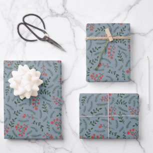 Niedliches dunkelstaubblaues Blattgrün Geschenkpapier Set
