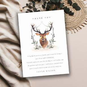 Niedliches Dusky Deer Floral Wappen jeden Geburtst Dankeskarte