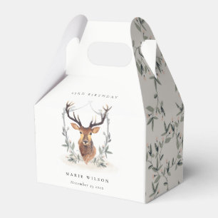 Niedliches Dusky Deer Floral Wappen jeden Geburtst Geschenkschachtel