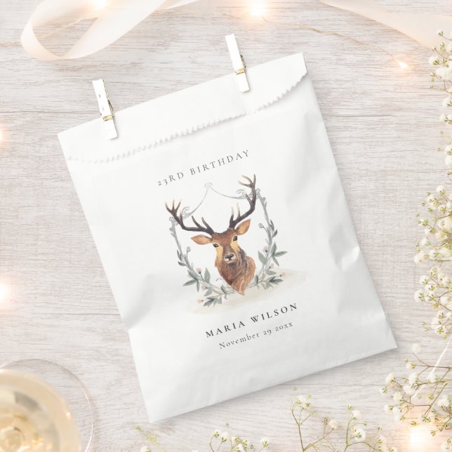 Niedliches Dusky Deer Floral Wappen jeden Geburtst Geschenktütchen (Ausgeschnitten)