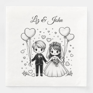 Niedliches Ehepaar personalisierte Hochzeit Serviette