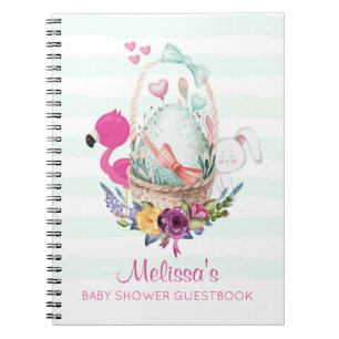 Niedliches Ei in einem Korb mit Flamingo und Bunny Notizblock