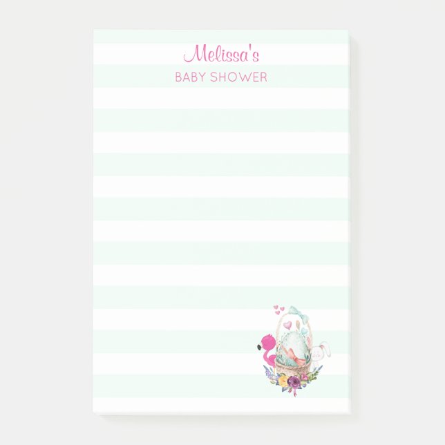 Niedliches Ei in einem Korb mit Flamingo und Bunny Post-it Klebezettel (Vorderseite)