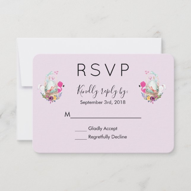 Niedliches Ei in einem Korb mit Flamingo und sonni RSVP Karte (Vorderseite)