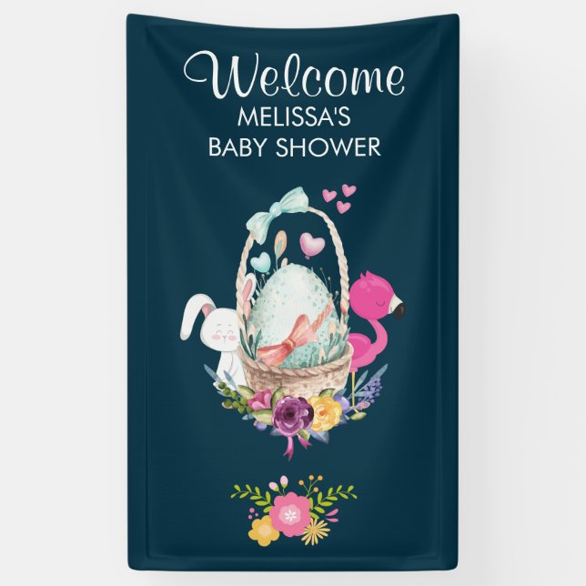 Niedliches Ei, rosa Flamingo & Bunny, Aquarell Banner (Vertikal)