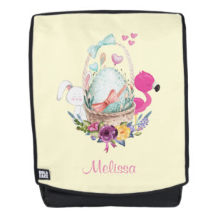 Niedliches Ei, rosa Flamingo & Bunny, Aquarell Rucksack