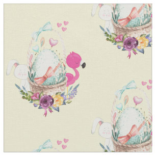Niedliches Ei, rosa Flamingo & Bunny, Aquarell Stoff