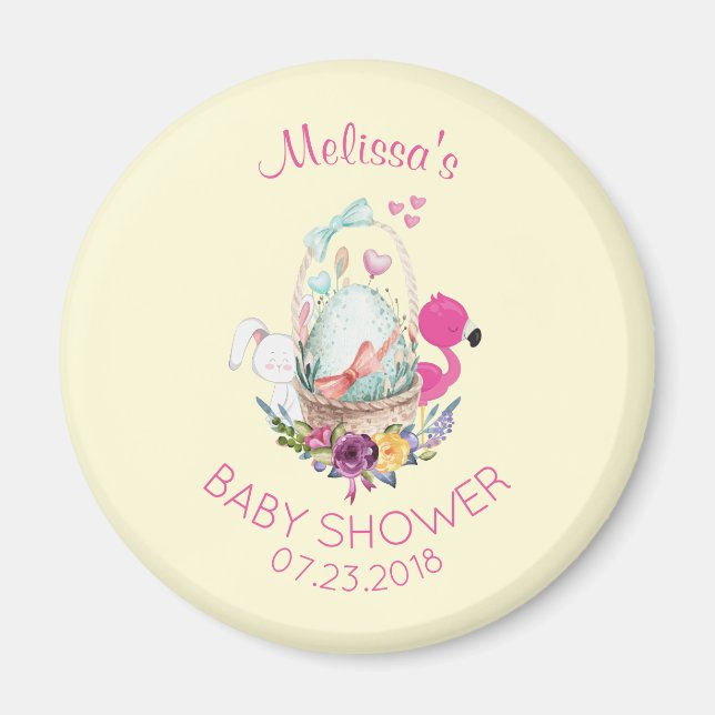 Niedliches Ei, rosa Flamingo & Bunny, Babydusche Magnet (Vorne)
