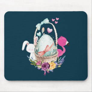 Niedliches Ei, rosa Flamingo und sonnige Wasserfar Mousepad