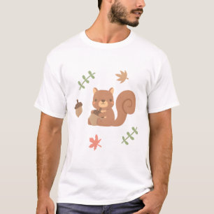 Niedliches Eichhörnchen Acorn Herbstleaves Muster T-Shirt
