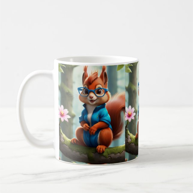 Niedliches Eichhörnchen am Zweig des Baumes Kaffeetasse (Links)