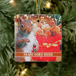 Niedliches Eichhörnchen Anpassbare Weihnachtsnuten Keramikornament