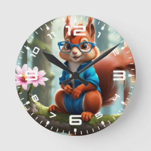 Niedliches Eichhörnchen auf dem Ast des Baumes-574 Runde Wanduhr