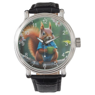 Niedliches Eichhörnchen auf dem Baumzweig Armbanduhr