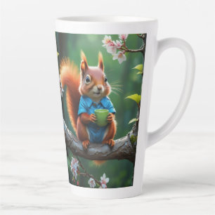 Niedliches Eichhörnchen auf dem Baumzweig Milchtasse
