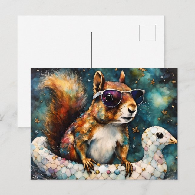 Niedliches Eichhörnchen auf einer Floattour Postkarte (Vorne/Hinten)