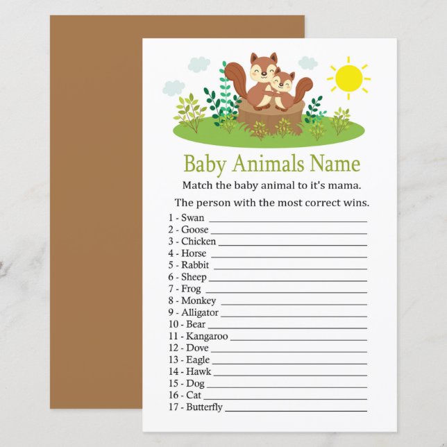Niedliches Eichhörnchen Baby Tiere Name Game (Vorne/Hinten)