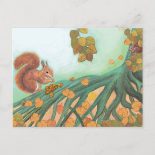 Niedliches Eichhörnchen Eating Hazelnut Illustrati Postkarte