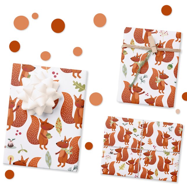 Niedliches Eichhörnchen Geschenkpapier Set (Fun Squirrel pattern gift wrapping paper sheets)
