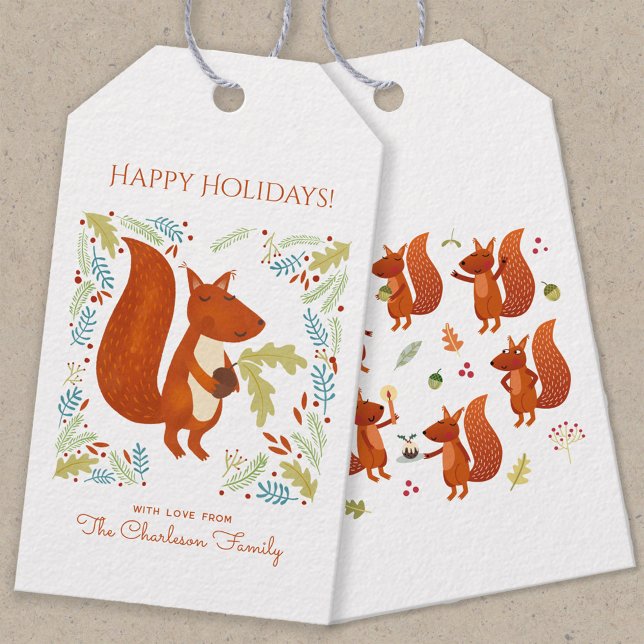 Niedliches Eichhörnchen Happy Holidays Personalisi Geschenkanhänger (Fun Squirrel personalized holiday gift tag)