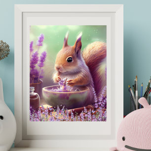 Niedliches Eichhörnchen im Lavender Fields Art Kin Poster