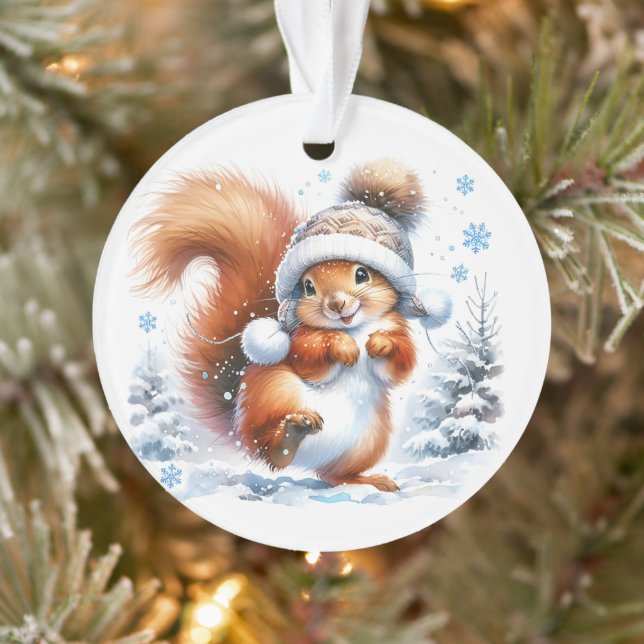Niedliches Eichhörnchen im Schnee Weihnachten Pers Ornament (Baum)