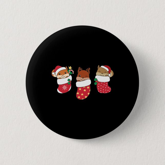 Niedliches Eichhörnchen in der Weihnachtssohle zu  Button (Vorderseite)