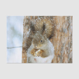 Niedliches Eichhörnchen in der Winterlandschaft Seidenpapier