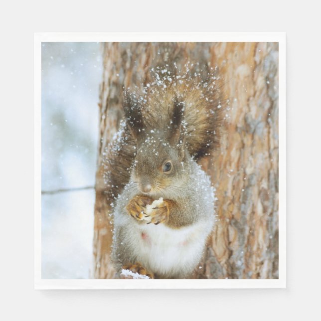 Niedliches Eichhörnchen in der Winterlandschaft Serviette (Vorderseite)