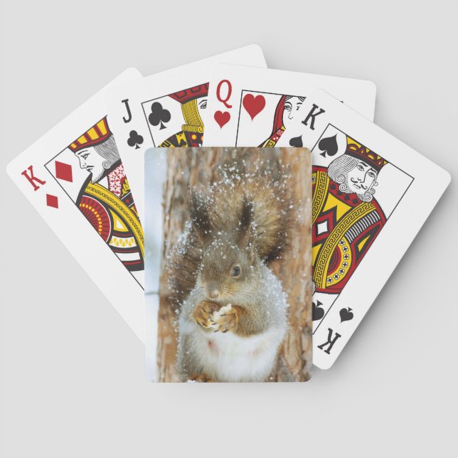 Niedliches Eichhörnchen in der Winterlandschaft Spielkarten (Rückseite)