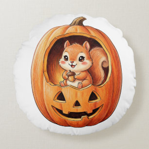 Niedliches Eichhörnchen in Halloween-Kürbis Jack o Rundes Kissen
