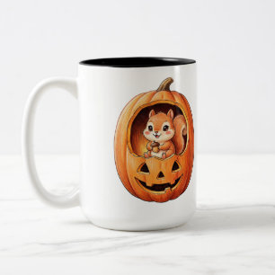 Niedliches Eichhörnchen in Halloween-Kürbis Jack o Zweifarbige Tasse
