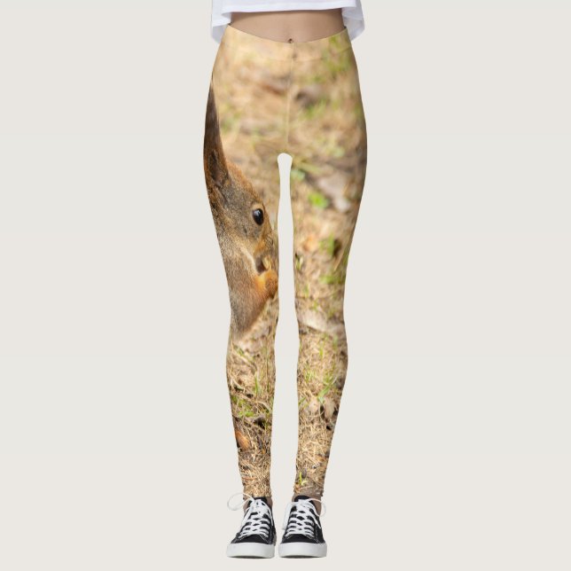 Niedliches Eichhörnchen isst ein Nussbaum-Foto Leggings (Vorderseite)