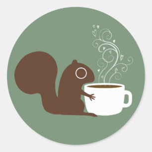 Niedliches Eichhörnchen Kaffee Lover Wildlife Wood Runder Aufkleber