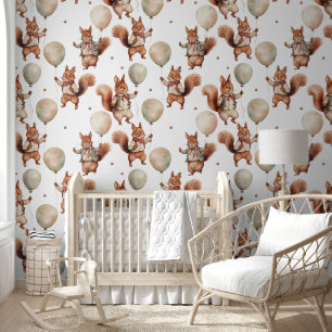 Niedliches Eichhörnchen mit Balloons Peel and Stic Tapete