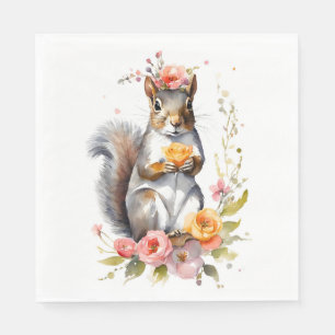 Niedliches Eichhörnchen mit Blume Serviette