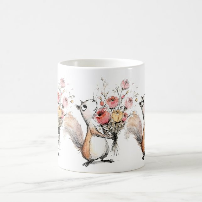 Niedliches Eichhörnchen mit Blumenstrauß Kaffeetasse (Mittel)