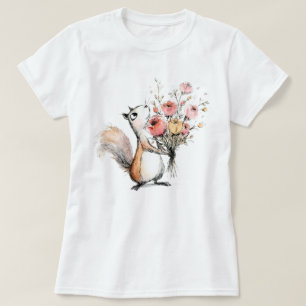 Niedliches Eichhörnchen mit Blumenstrauß T-Shirt