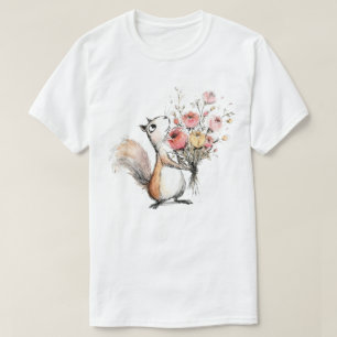 Niedliches Eichhörnchen mit Blumenstrauß T-Shirt