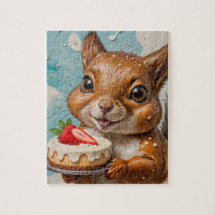 Niedliches Eichhörnchen mit Erdbeerkuchen Puzzle