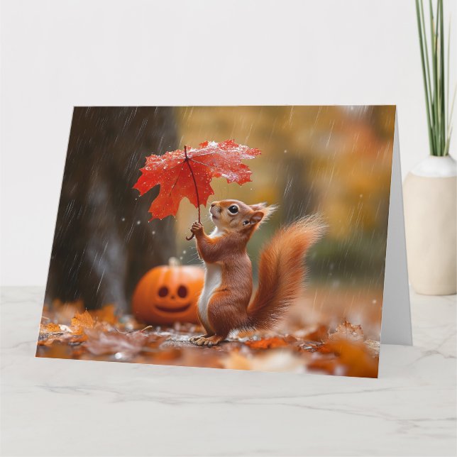 Niedliches Eichhörnchen mit Leaf-Regenschirm - Her Karte (Vorderseite)