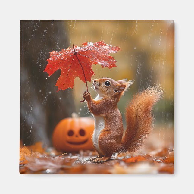 Niedliches Eichhörnchen mit Leaf-Regenschirm - Her Magnet (Vorne)