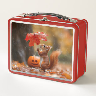 Niedliches Eichhörnchen mit Leaf-Regenschirm - Her Metall Brotdose