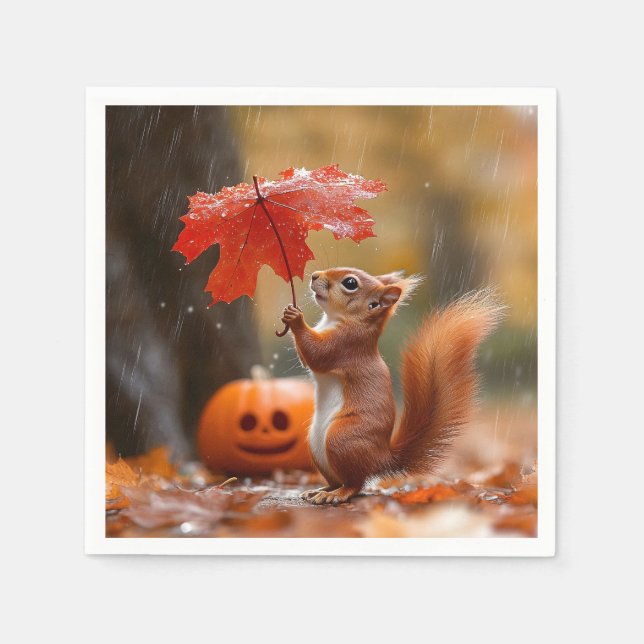Niedliches Eichhörnchen mit Leaf-Regenschirm - Her Serviette (Vorderseite)