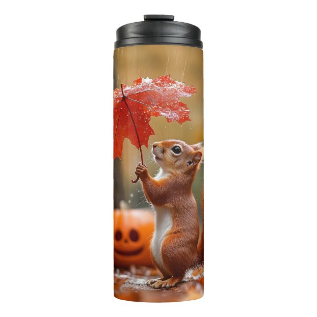 Niedliches Eichhörnchen mit Leaf-Regenschirm - Her Thermosbecher (Vorderseite)