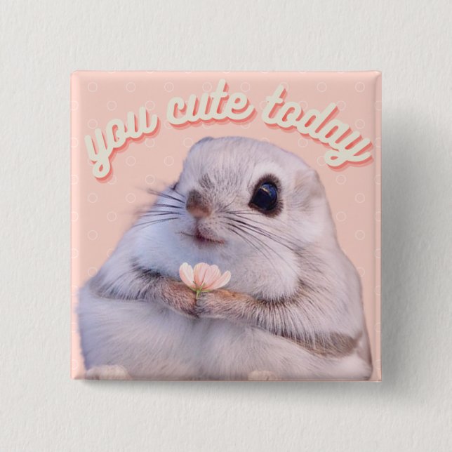 Niedliches Eichhörnchen mit rosa Blume Button (Vorderseite)