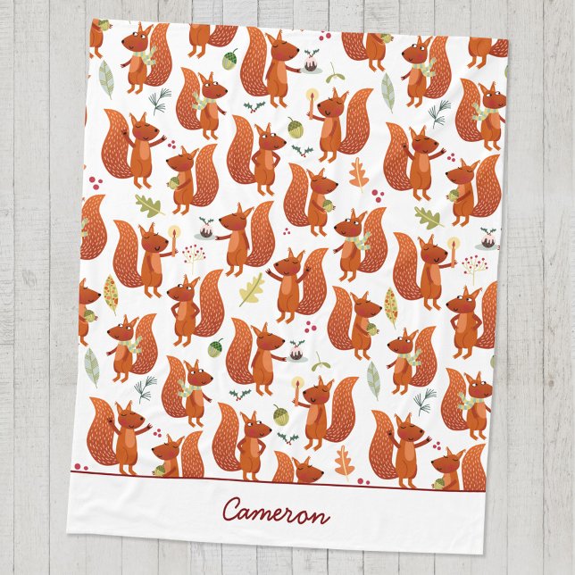 Niedliches Eichhörnchen Personalisiert Woodland Fleecedecke (Cute squirrel pattern personalized custom name fleece blanket)