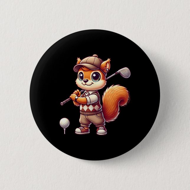 Niedliches Eichhörnchen spielt Golf Golfer Golfen  Button (Vorderseite)
