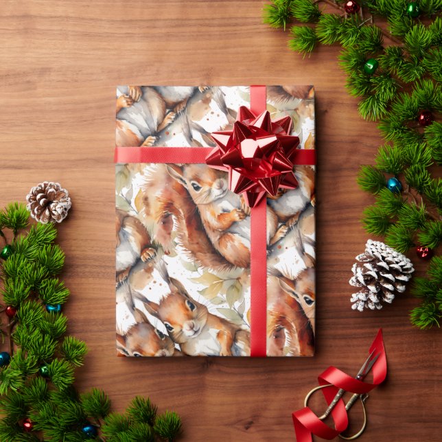 Niedliches Eichhörnchen Wasserfarbe Tierwelt Natur Geschenkpapier (Feiertagsgeschenk)