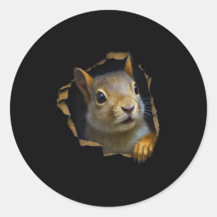 Niedliches Eichhörnchen zerrissenes Tuch 3D-Grafik Runder Aufkleber